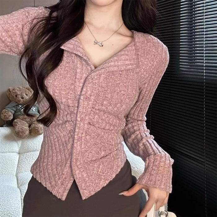 Pure Wind Women's Clothing Early Autumn New Long-sleeved Cardigan Blouse To Hide The Belly Meat Knitted Bottom Shirt To Show Thin Women One size