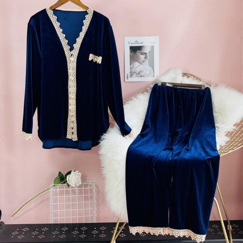 Lace Set Loose Lounge Wear Ladies Sleep Set 2 Piece Pajamas Set Warm Velvet Pajamas Lounge Wear 2XL