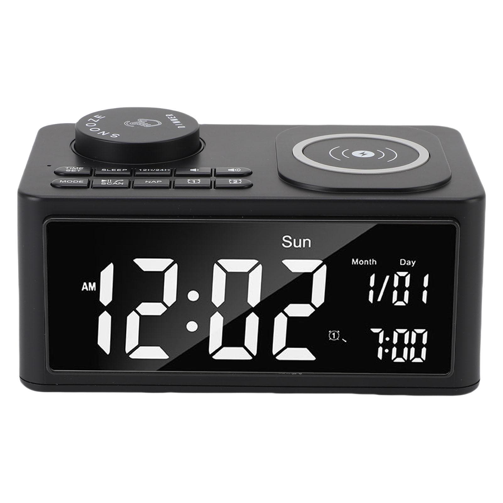 Bluetooth Speaker with Wireless Charger Digital Alarm Clock Wireless Charging Station HiFi Speaker US Plug