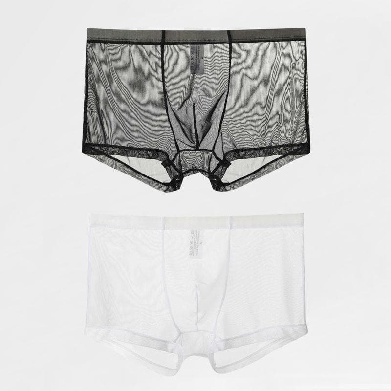 Fully Transparent Men'S Sexy Boxer Panties, Thin Ice Silk Mesh Large Size Four-Corner Ice Silk Printed Boxers 3XL