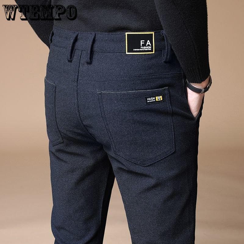 Men's Jeans Spring New Abrasive Casual Pants Slim Stretch Straight Trousers Business Wind Jeans 38 blue
