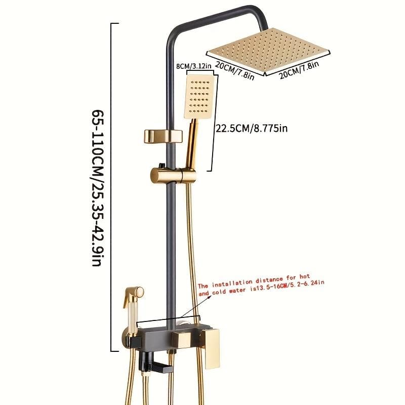 Black & Golden 4-Function Shower Set - Brass, Wall-Mounted with Handheld Spray Head, Dual Shower Heads for Enhanced Pressure black