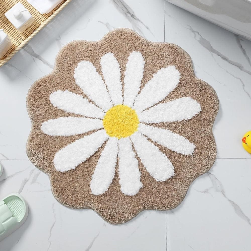 Imitation Cashmere Bath Door Mat Non Slip Baby Crawling Carpet Cute Flower Rug Bedroom Living Room khaki