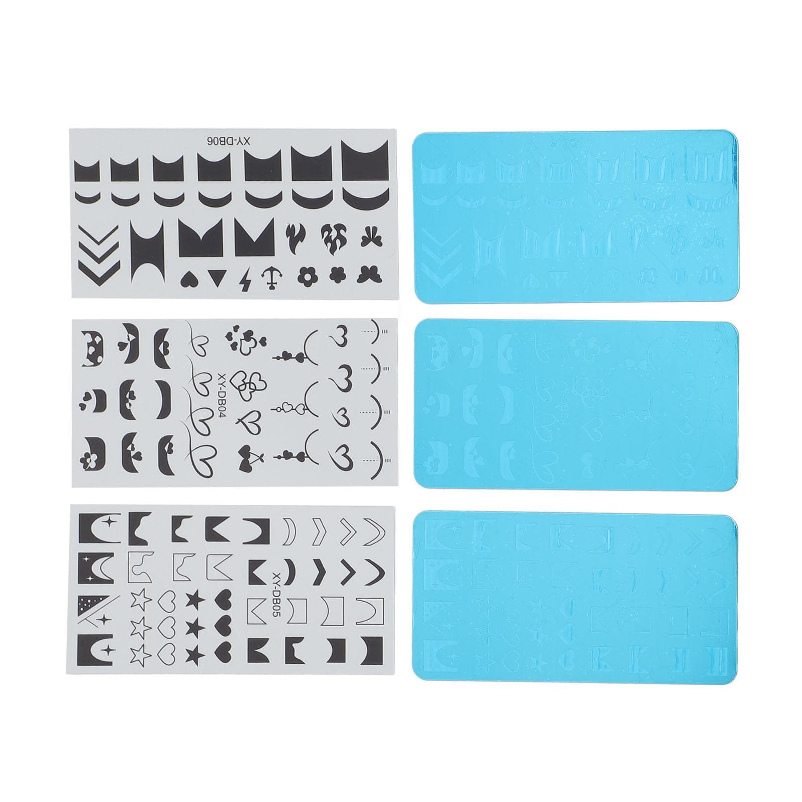 3 Set Nail Art Stamping Plates Stainless Steel Protective Blue Film Different Patterns Fingernails