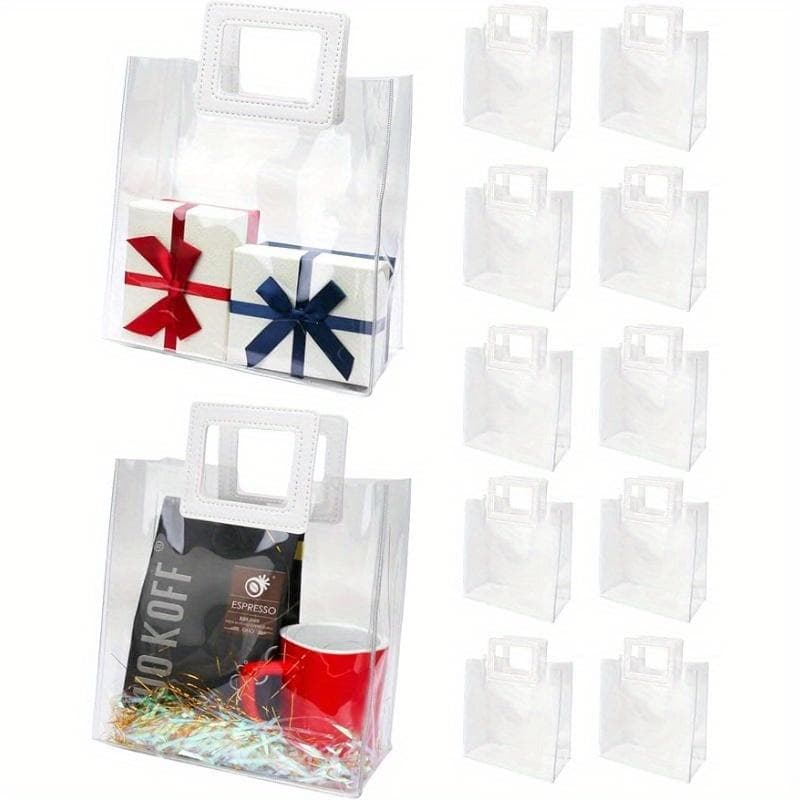 10pcs, Square Handle Gift Bag, Gift Wrapping Bag, Birthday Gift, Anniversary, Wedding, Party Party Gift, PVC Clear Gift Wrapping Bag Pack of 10 white