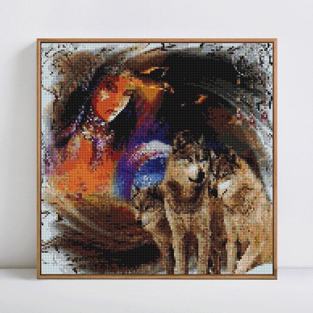 Diamond Painting Woman And Wolf 5D DIY Diamond Embroidery Full Display Animal Rhinestones 30x30CM