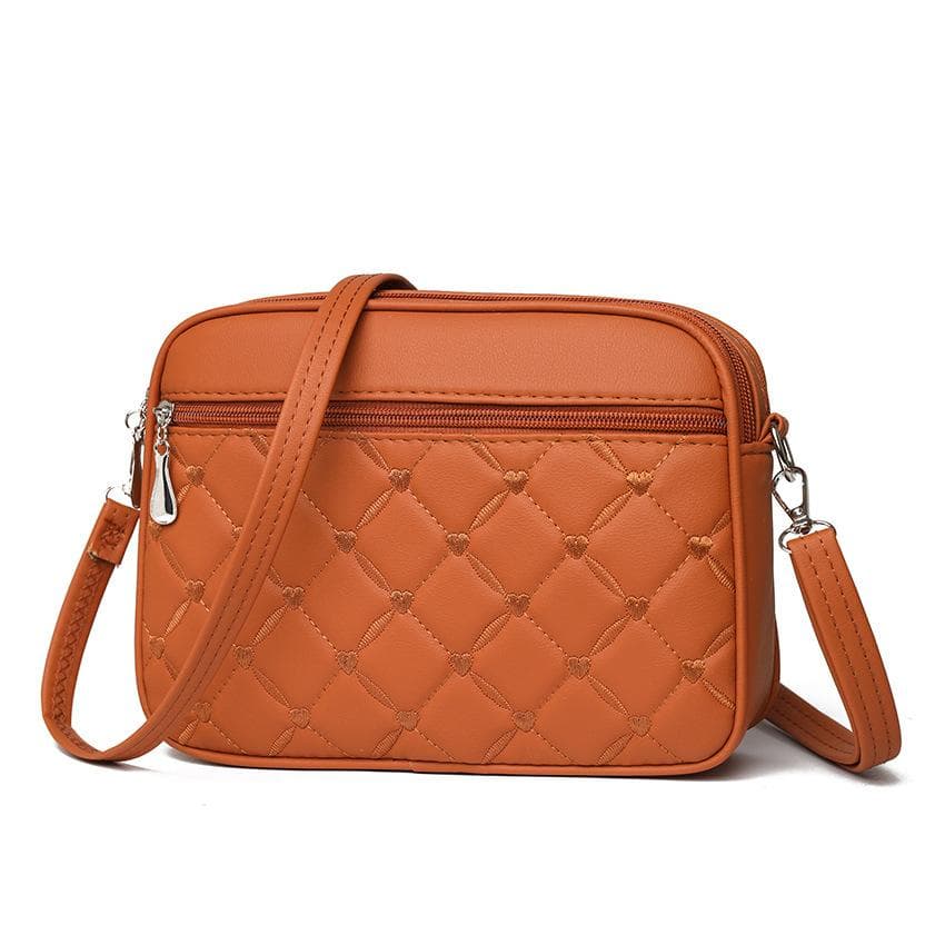 Women's Sling Shoulder Small Square Handbag New Quilted Design PU Leather Crossbody Bag Versatile Messenger Bag 26x7x18cm brown