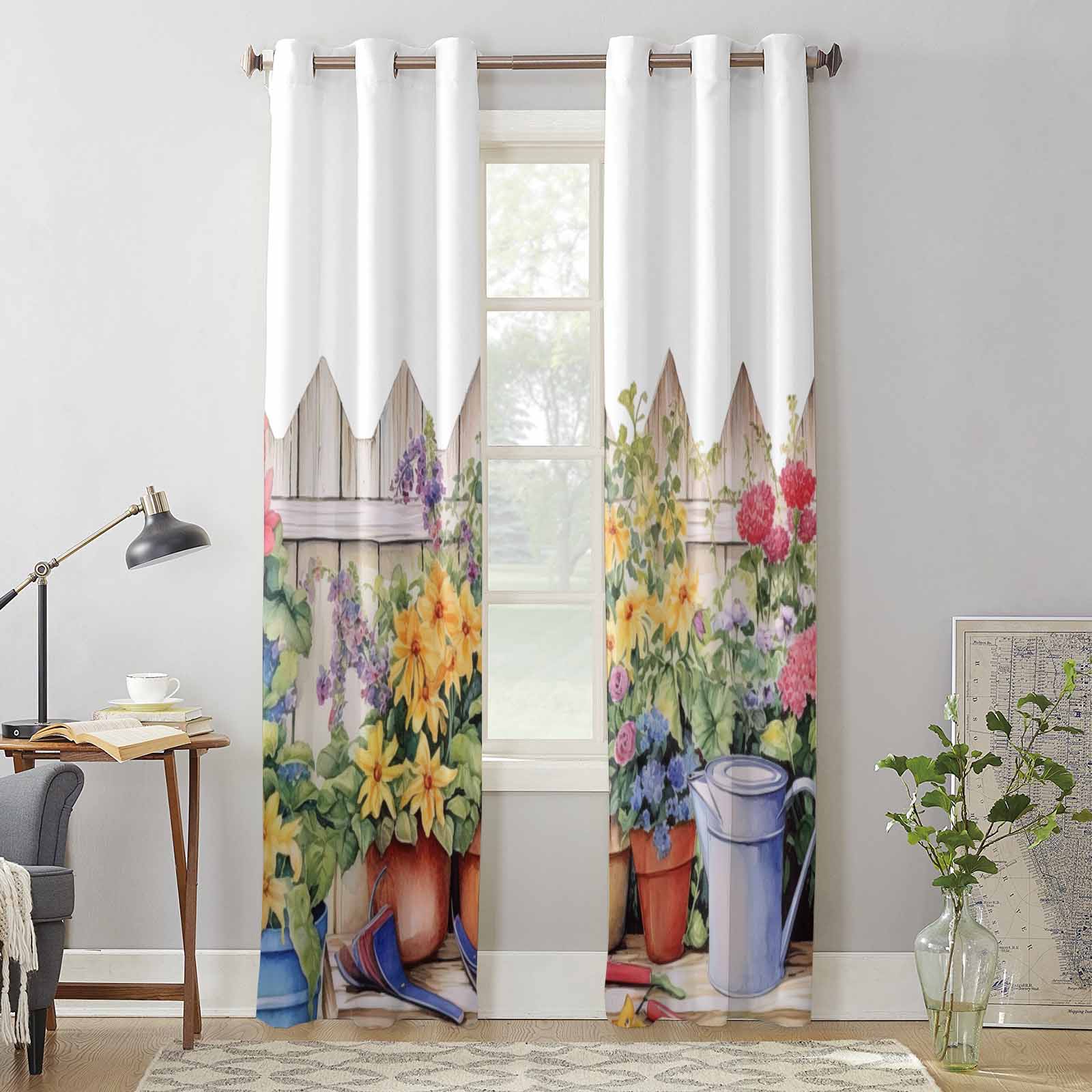 Watercolor Country Garden Plant Flower Window Curtains for Living Room Luxury Bedroom Curtain Kitchen Blinds Drapes Curtains 135W x 60H(cm) x1