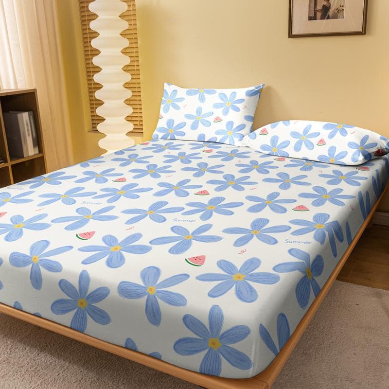 1 Simple Modern Plant Flower Fruit Printed Matte Fitted Sheet, Bedroom Printed Bed Cover, Bedding (Excluding Pillowcases) 71x132cm