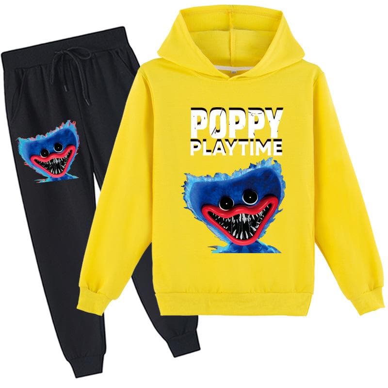 Kids 3D hoodie set Huggy Wuggy pullover tracksuit Poppy Playtime Children Sweater+ Pants 150cm yellow