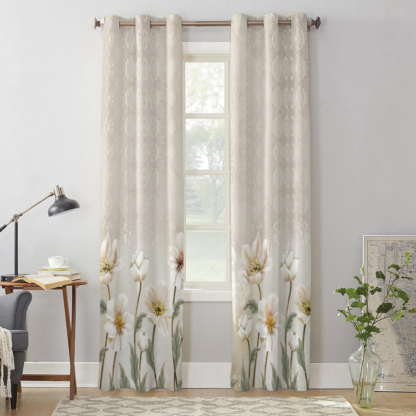 Vintage Background Flowers Window Curtain Living Room Luxury Valance Curtain for Bedroom Home Kitchen Decor Curtain 135W x 60H(cm) x1