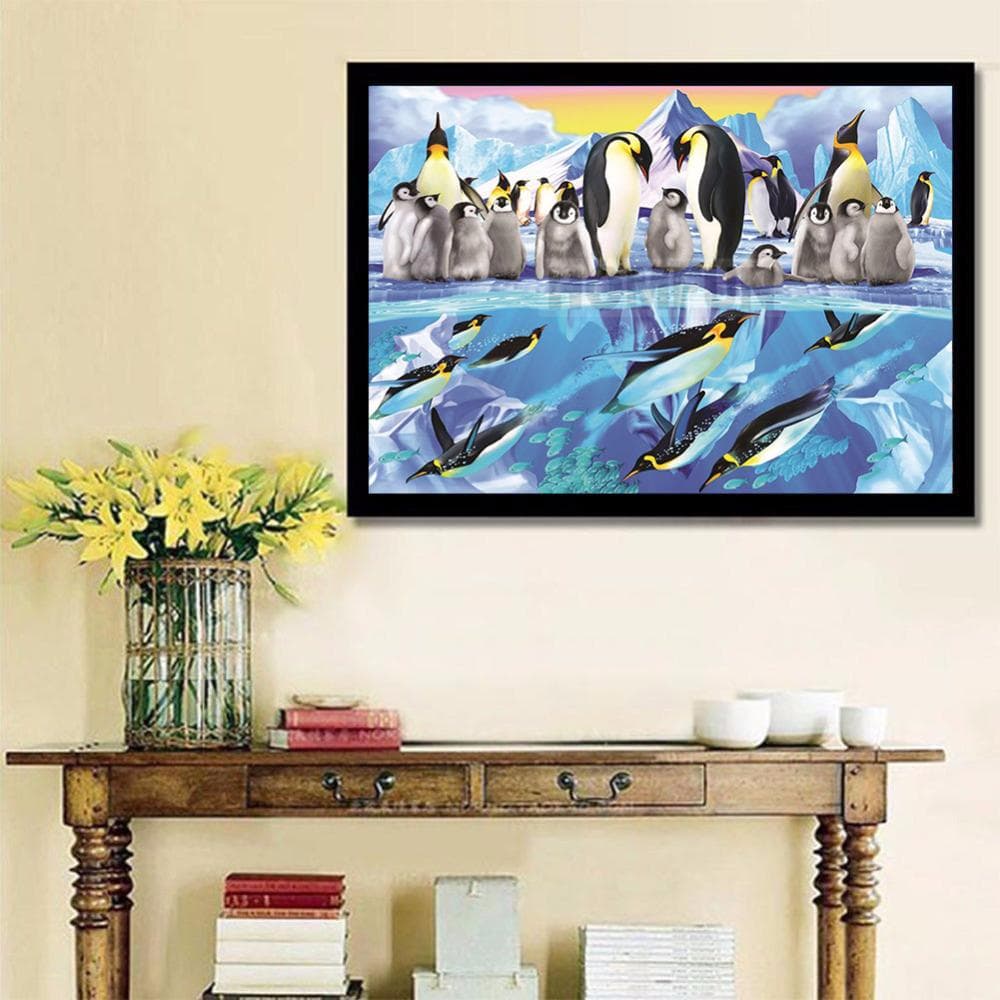 Diamond Embroidery Penguin Family Crystal Full Round Drill Diamond Painting Sticker Decor Paintings 20X30CM