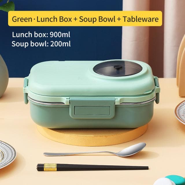 304 Stainless Steel Lunch Box For Kids Removable Food Container Box With Soup Container Portable Lunchbox School Child green