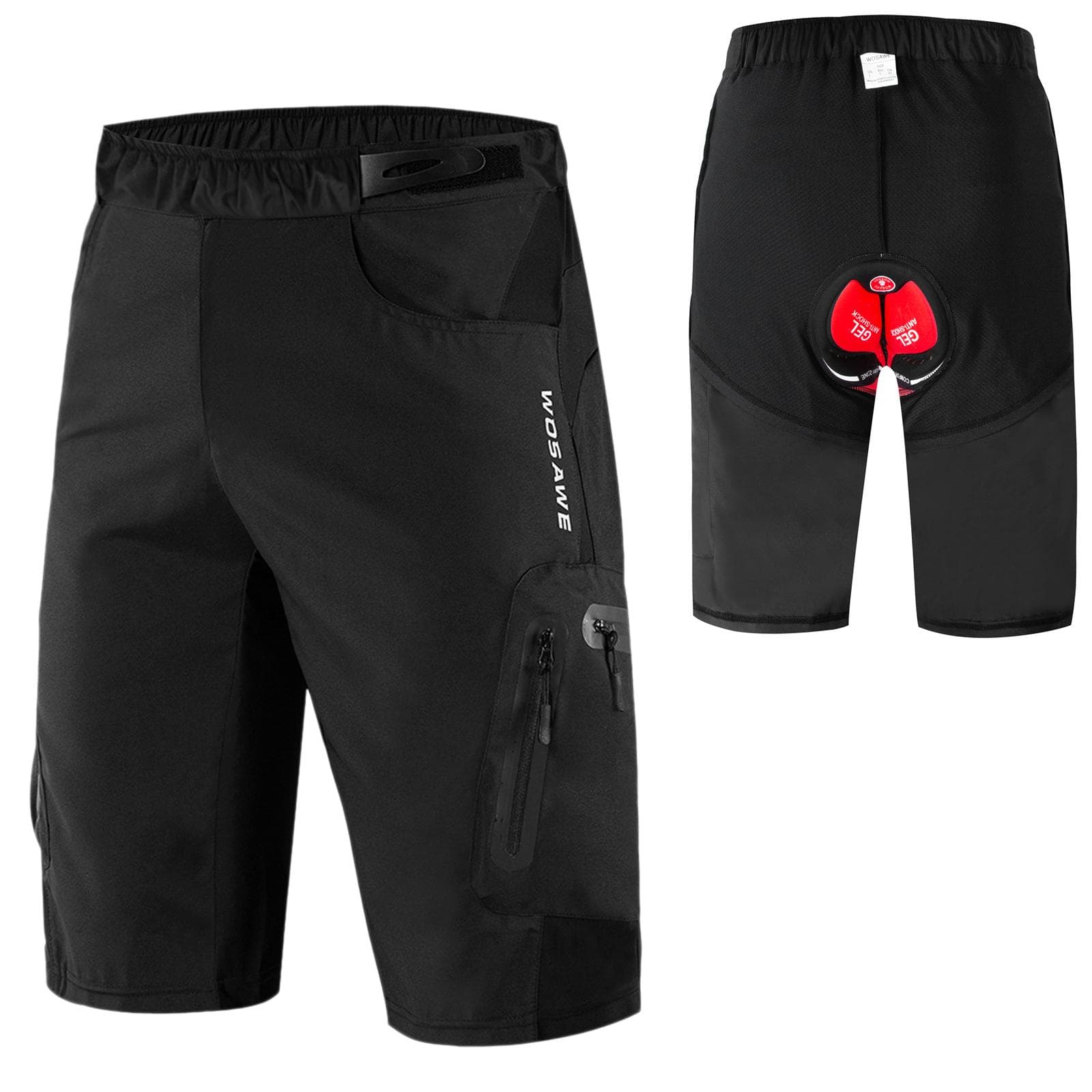 Men 2 in 1 Cycling Shorts Breathable Quick-Drying MTB Mountain Bike Baggy Shorts with 3D Padding M black