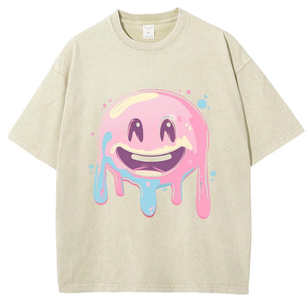 Graffiti Hand-Painted Stamped Print Women T-Shirt Washed Oversized Couple Short Sleeve Unisex Cute Sweetheart Top 2XL