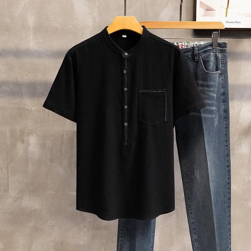 Plus Size 11XL 12XL Casual Men's Cotton and Linen Loose Short-sleeved Chinese Style Retro Linen Breathable T-shirt Men XXXL black