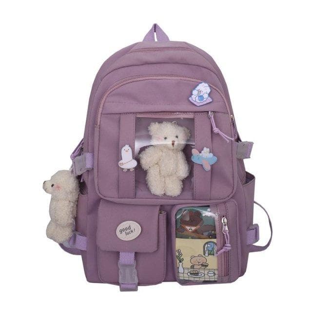 Japanese High School Girls Backpack School Bags For Teenage Girls Multi Pockets New Kawaii Backpack Women Harajuku Cute Mochila No bear doll purple