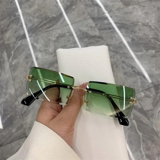 Vintage Fashion Sunglasses Rimless Frameless Rectangle Gradient UV400 Summer Travel Sun Glasses for Women As shown in Figure
