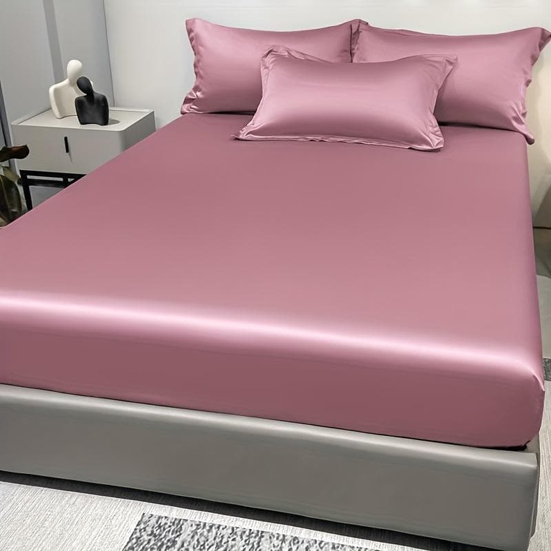 1 Simple Modern Satin Solid Color Fitted Sheet,Deep Pink Color Ice Silk Bedspread For Bedroom,Bedding (Excluding Pillowcases) 120x200cm deep pink