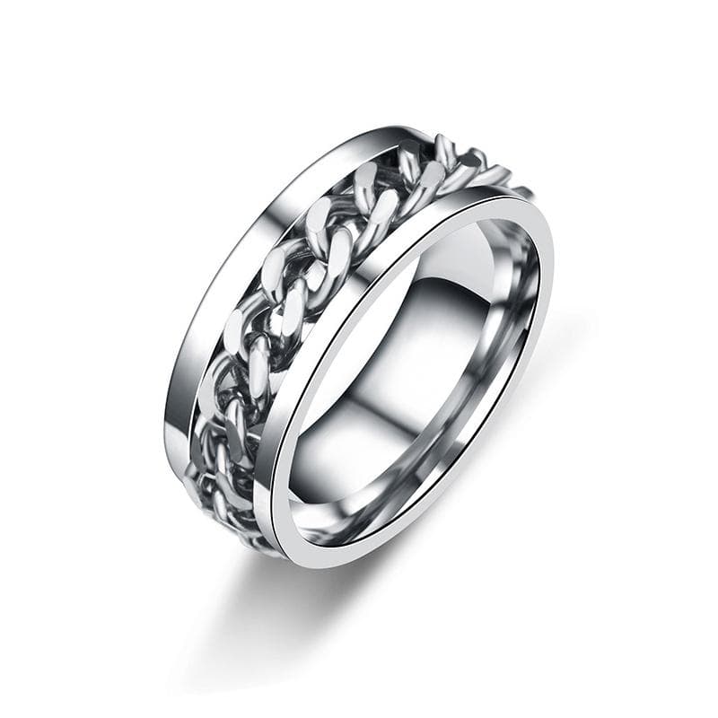 Rotate Rotating Anxiety Fidget Rings for Men Titanium Stainless Steel Chain Spinner Finger Ring Punk Rock Party Jewelry Gift 8 silver