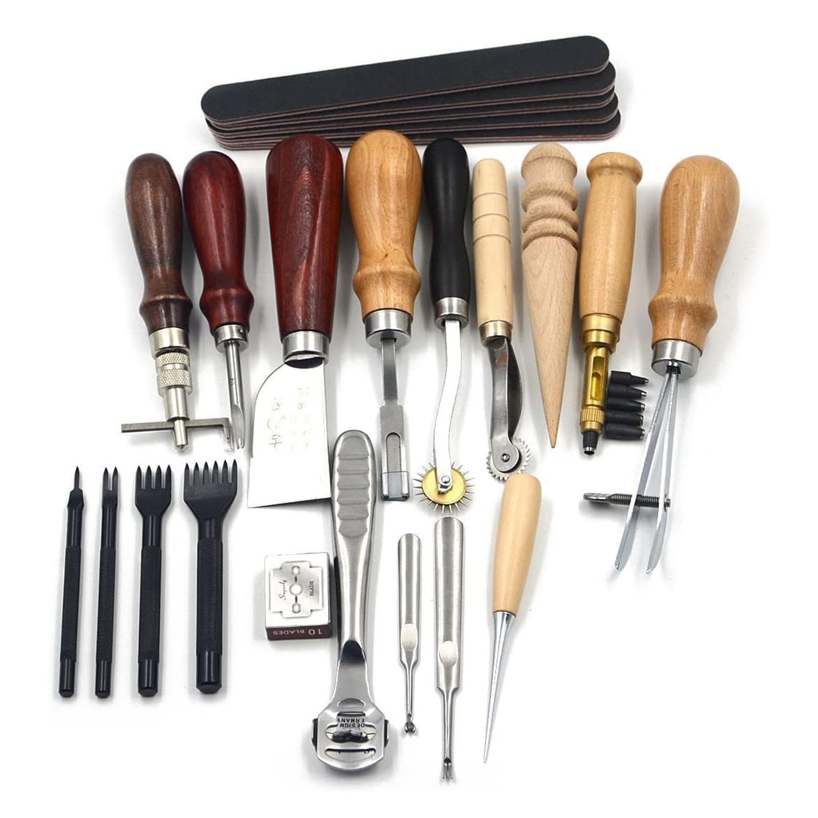18Pcs Leather Sewing Tools Craft DIY Hand Stitching Kit with Groover Awl Waxed Thimble 18Pcs