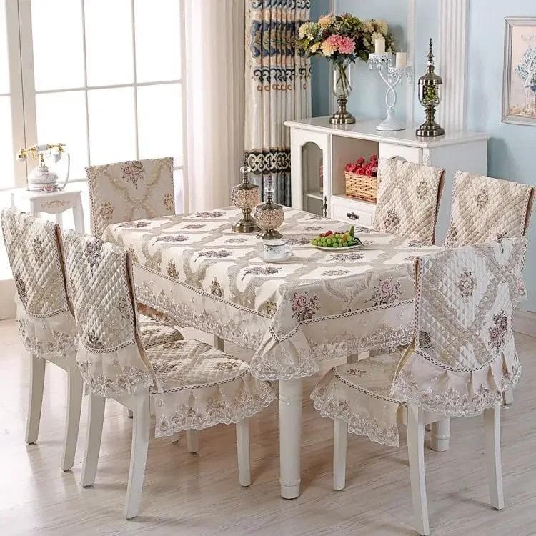Lace Skirt Hem Chair Cover European Style Dining Table Cloth Cushion Flat Printed Tablecloth Fabric Art Stool Cover Cloth 110x160cm