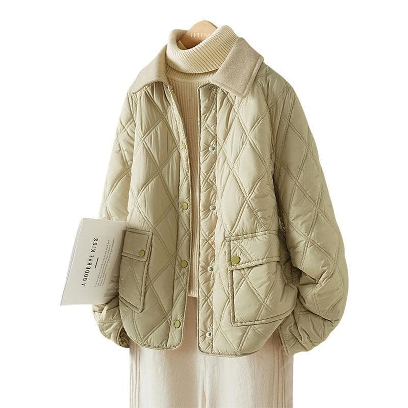 Splicing Simple Cotton Short Cotton Jacket Winter Women's Clothing Contrasting Color Warm Cotton Coat XL