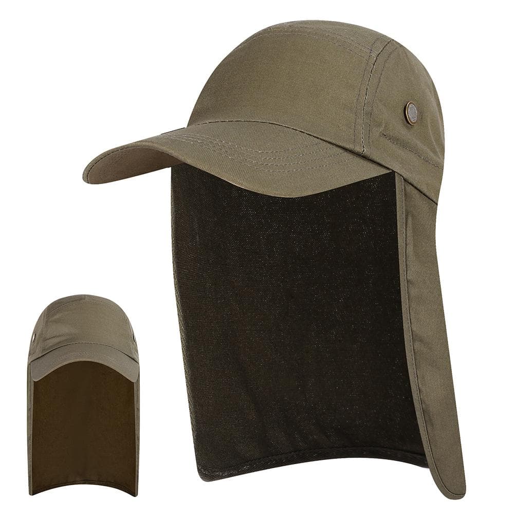 Men UPF 50+ Sun Protection Cap Wide Brim Fishing Sun Cap Hat with Neck Flap Army green