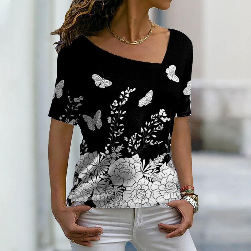 New Women's T-Shirts, Floral Print, Women's Clothing, Short Sleeve Tops, V-Neck Sweatshirts, Streetwear, Oversized T-Shirts, Ladies Tee 6XL