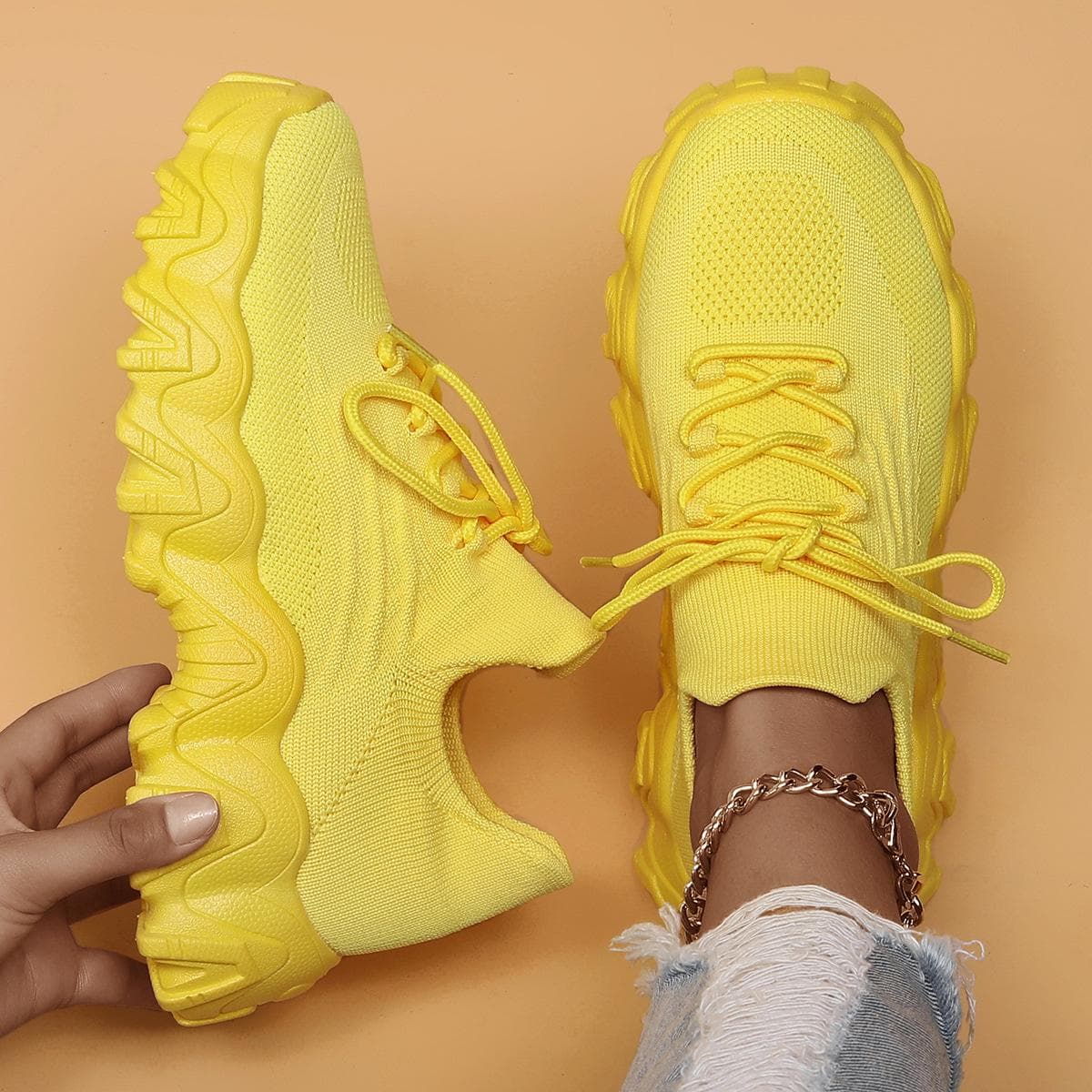Platform White Shoes Women's New Ins Fashionable Autumn Versatile Muffin Lightweight Casual Sports Height Increasing Insole Women's Shoes 38 yellow