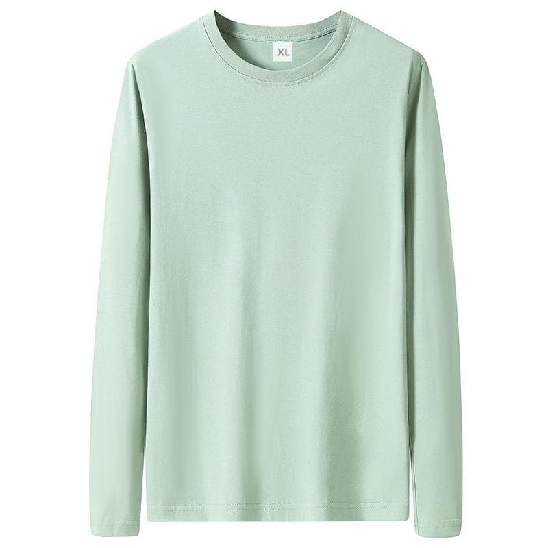 Men's White Cotton Long-Sleeve Crewneck Tee - Loose Fit Solid Color Autumn Top 2XL