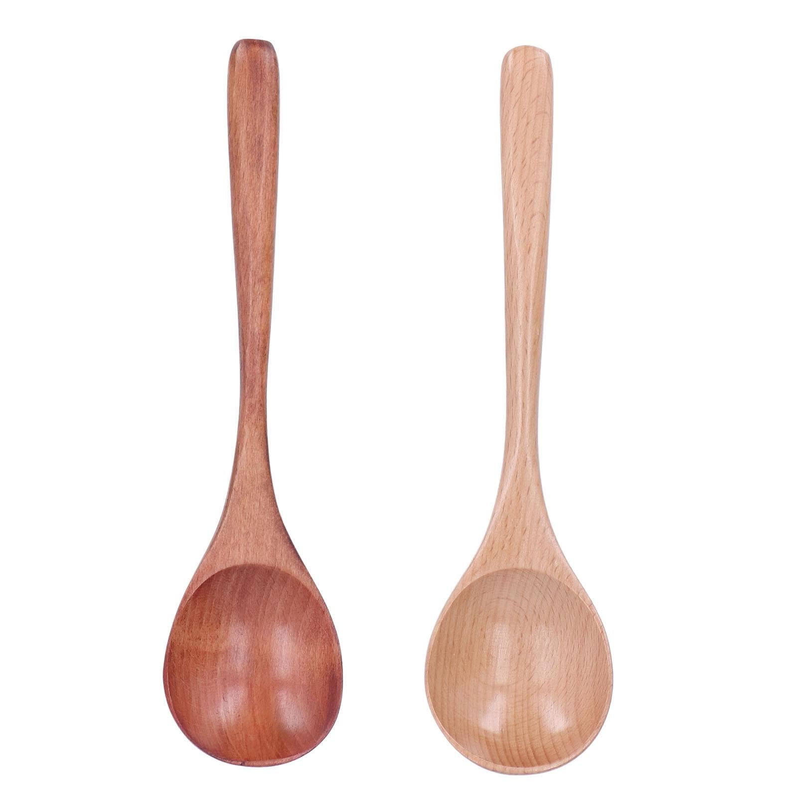 Wooden Soup Spoon Japanese Style Large Handle Spoon for Rice Kitchen Restaurant 2pcs L