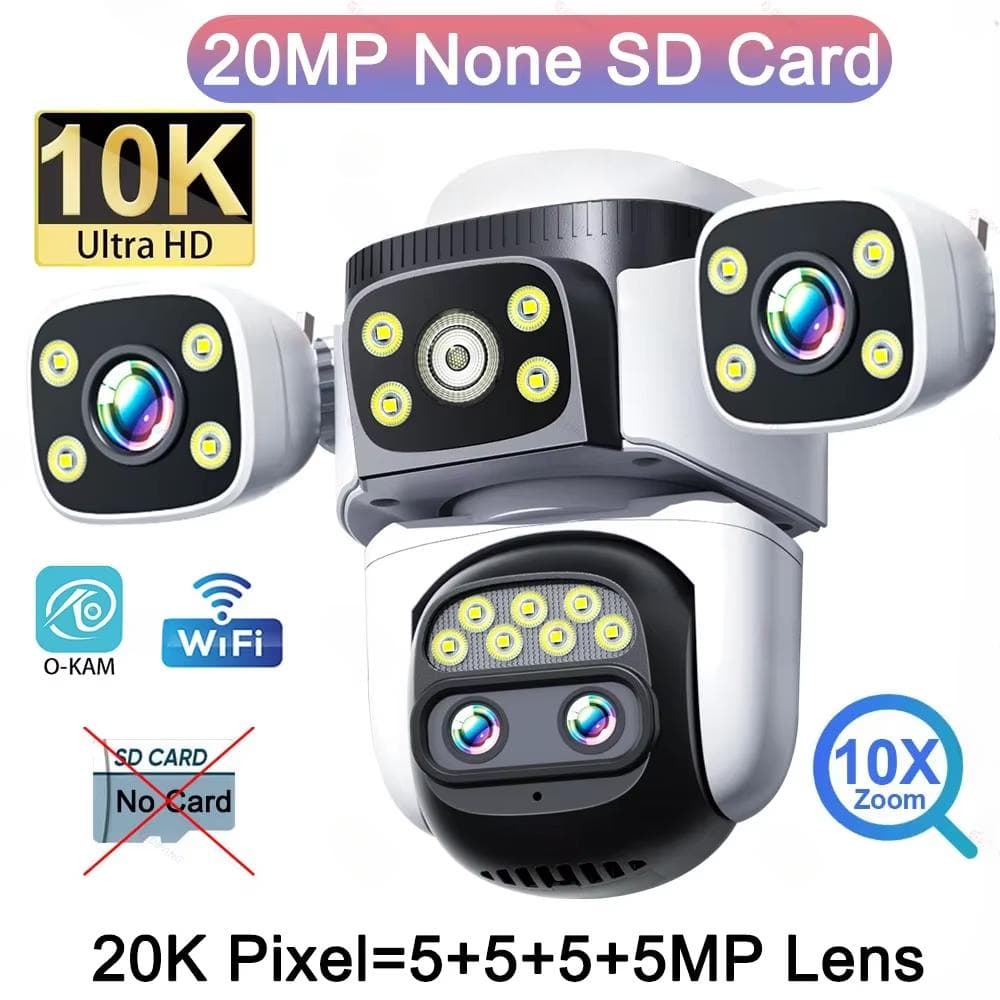 10K UHD WiFi6 Camera 20MP Wireless Outdoor 10X Zoom Four Screen Four Lens PTZ Automatic Tracking Waterproof Security Camera CCTV 10K Camera