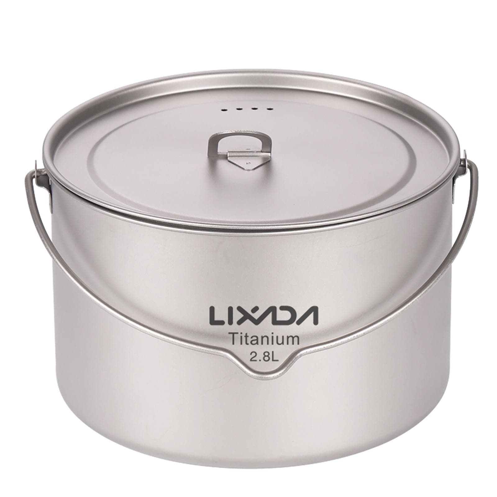 Lixada 2.8L Titanium Pot Ultralight Portable Hanging Pot with Lid Outdoor Camping Hiking Backpacking 2.8L