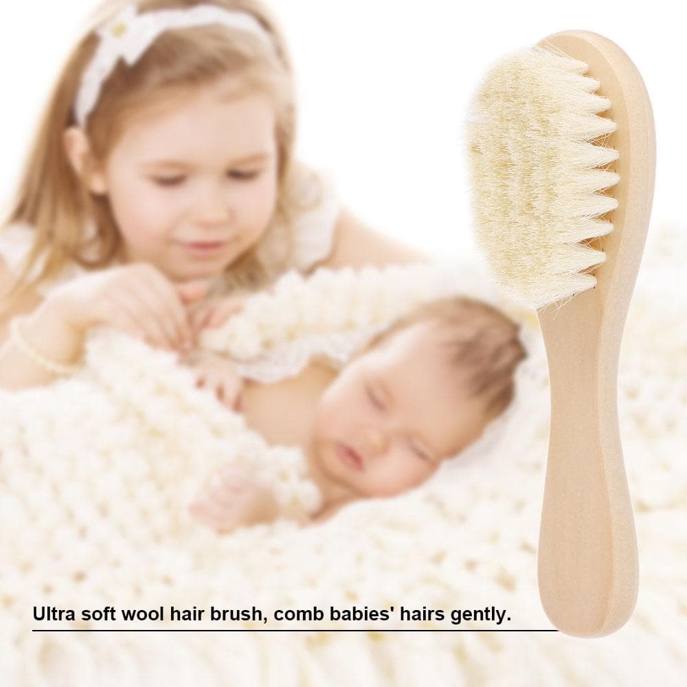 New Baby Hair Brush Comb Wooden Handle Newborn Baby Hairbrush Infant Comb Soft Wool Hair Scalp