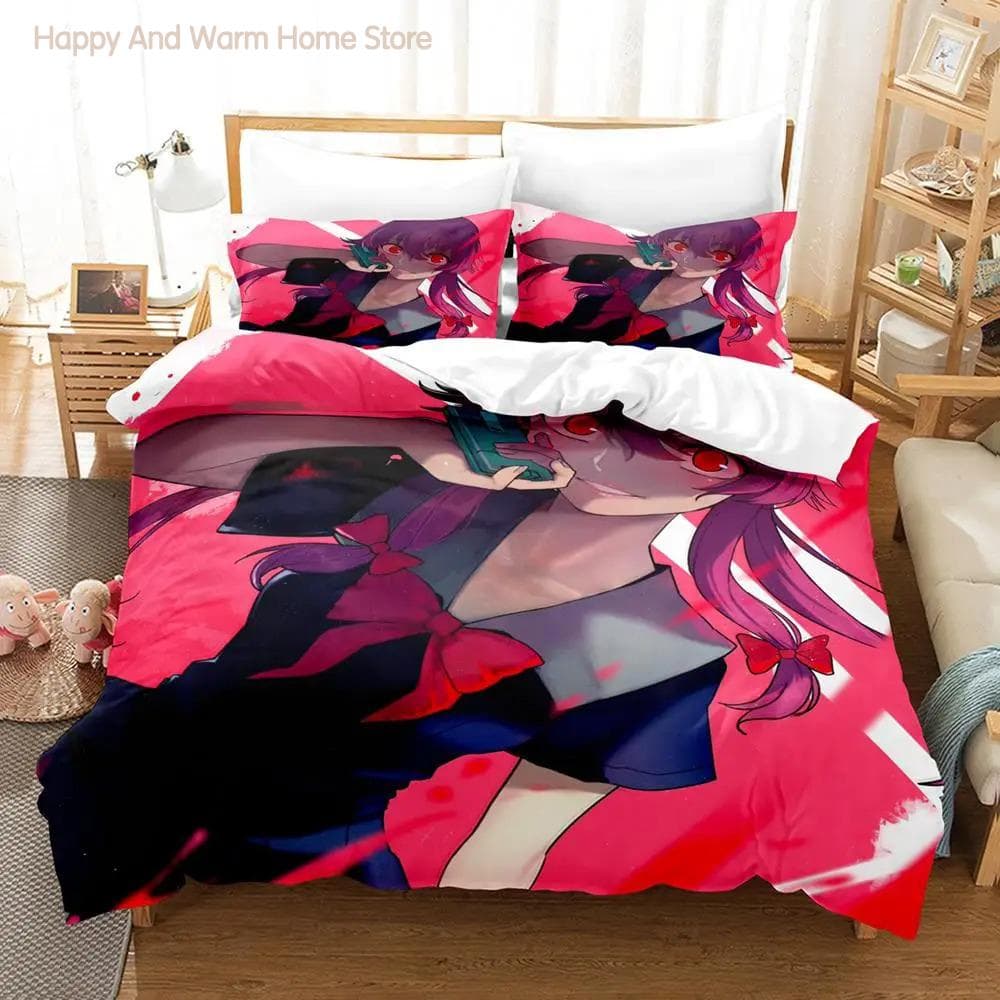 Yuno Gasai Mirai Nikki Bedding Set Single Twin Full Queen King Size Bed Set Aldult Boys Bedroom Duvetcover Sets Anime Bed EU single(135x200cm)