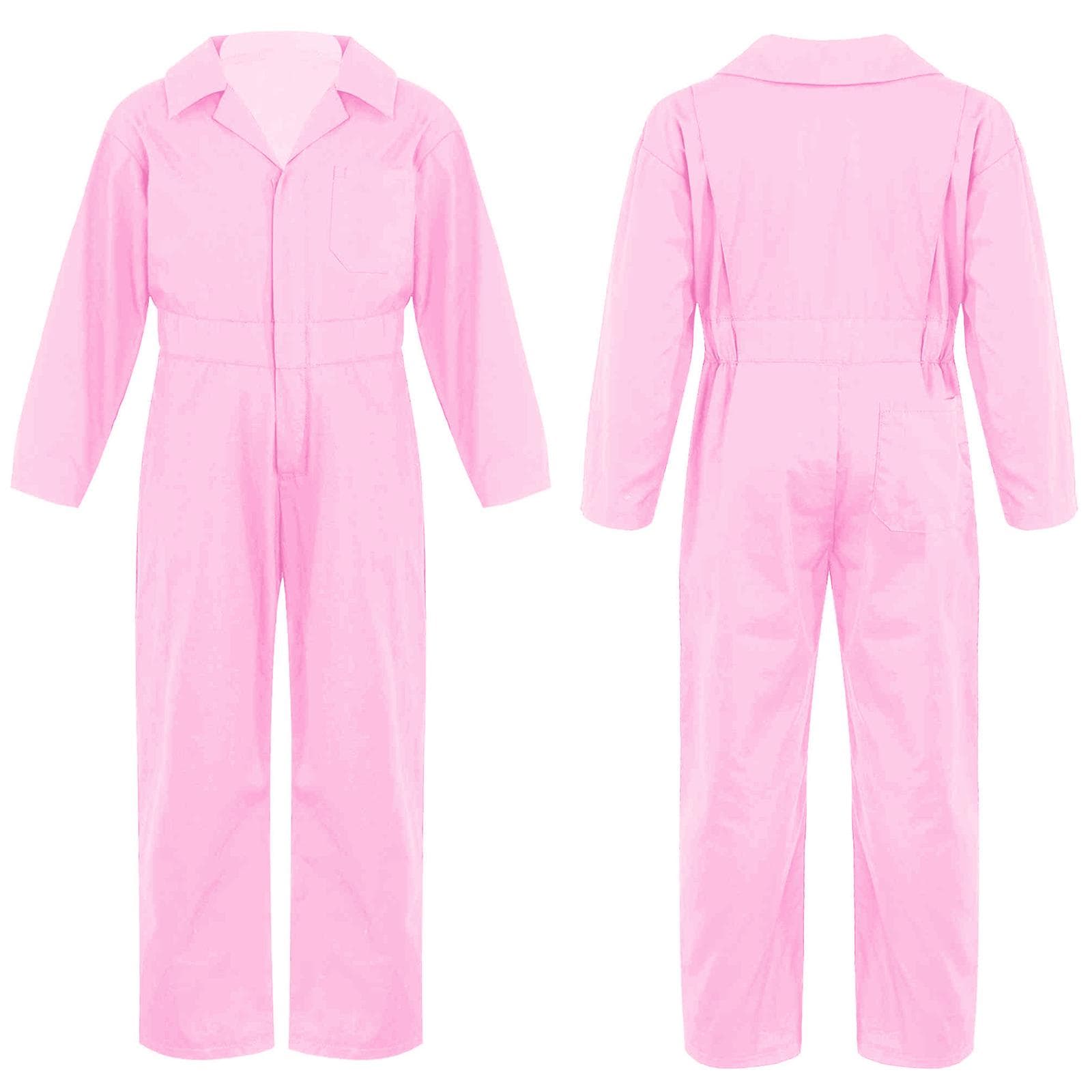 Kids Boys Dungarees Style Bodysuit Solid Color Long Sleeve Turndown Collar Jumpsuit 13-14 Years pink