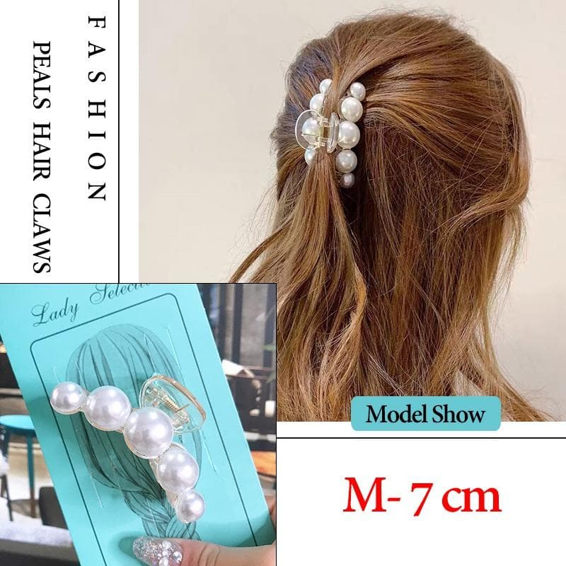 Big Pearls Hair Clips Claw Oversize Small Makeup Thick Hair Accessories for Women Korean Black White Barrette woman accesories 7cm white