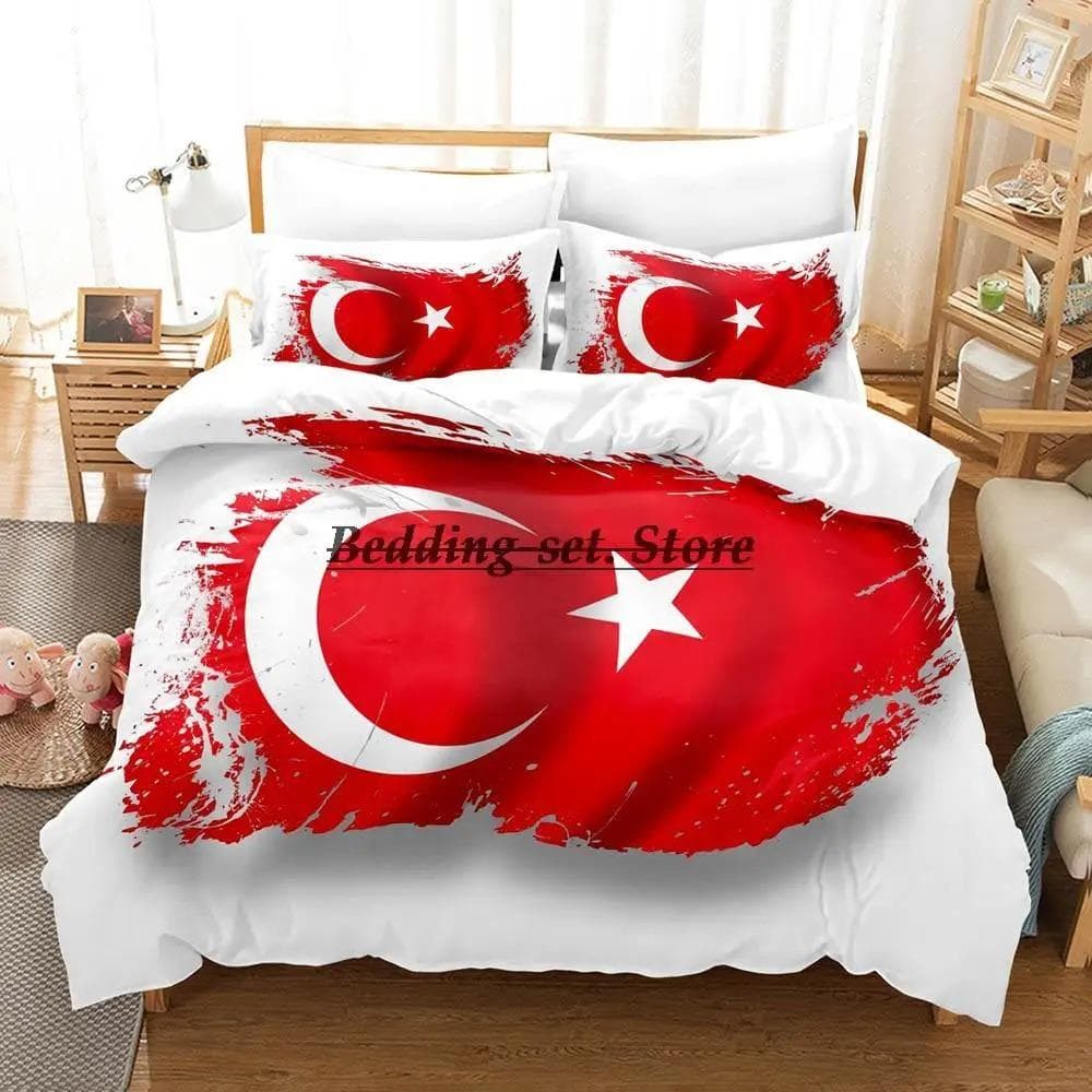 Turkey Flag Bedding Set Single Twin Full Queen King Size Bed Set Aldult Kid Bedroom Duvetcover Sets 3D Print Anime Bed Sheet Set AU Single 140x210cm