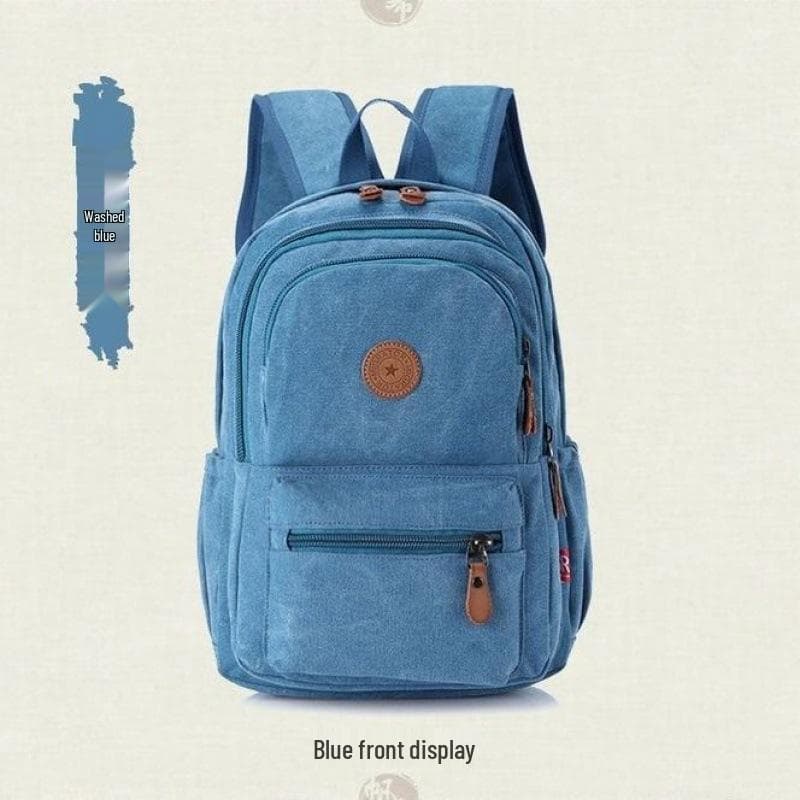 Durable Canvas Backpack - Unisex, Large Capacity, Denim Retro Style, for College Students sky blue