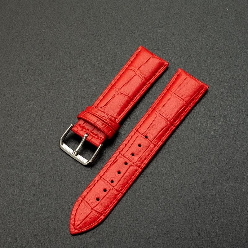 Genuine Leather Watch Strap with Pin Buckle - Cowhide Watch Band for Men and Women 10MM red