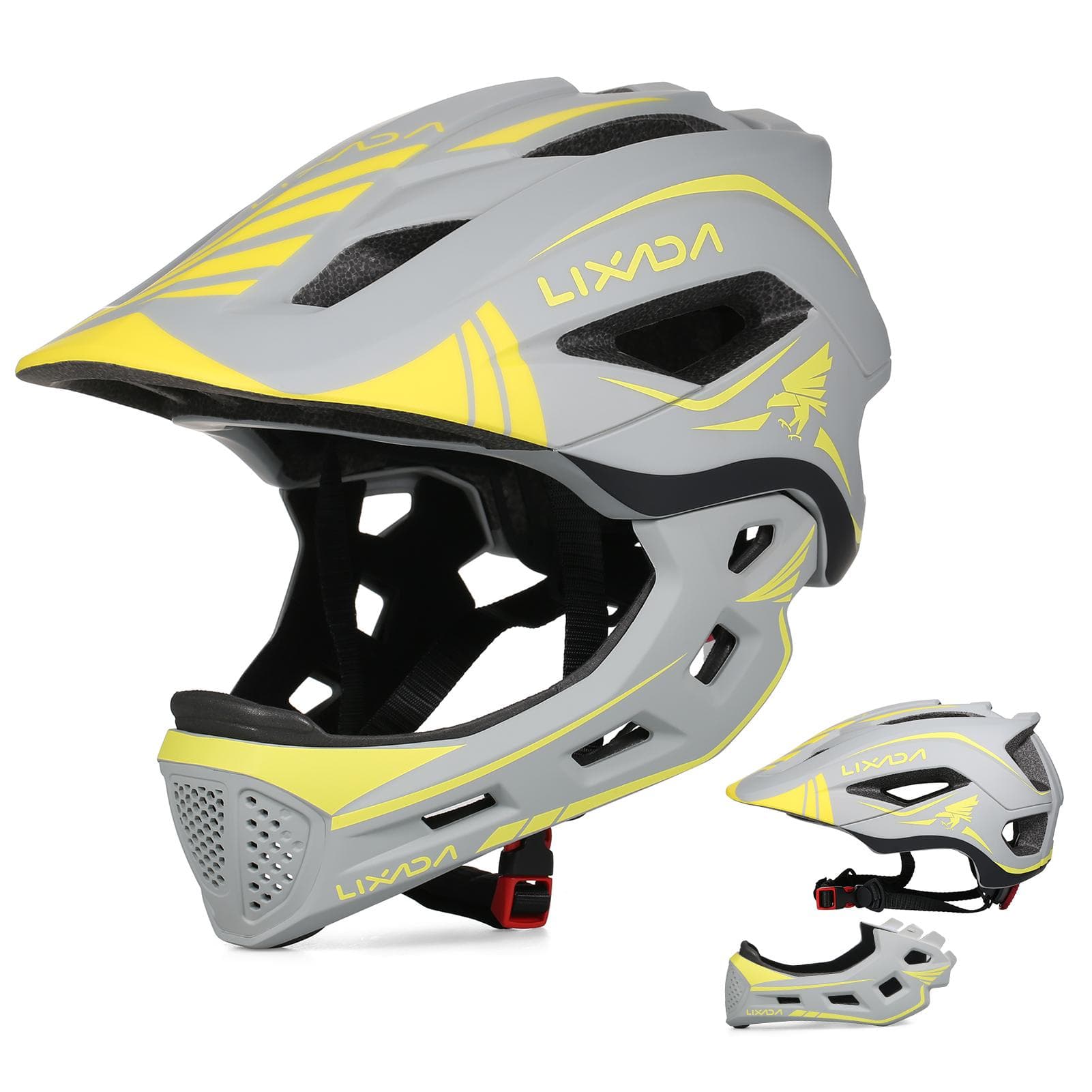 Lixada Kids Detachable Full Face Helmet Children Sports Safety Bike Helmet Protective Gear for grey