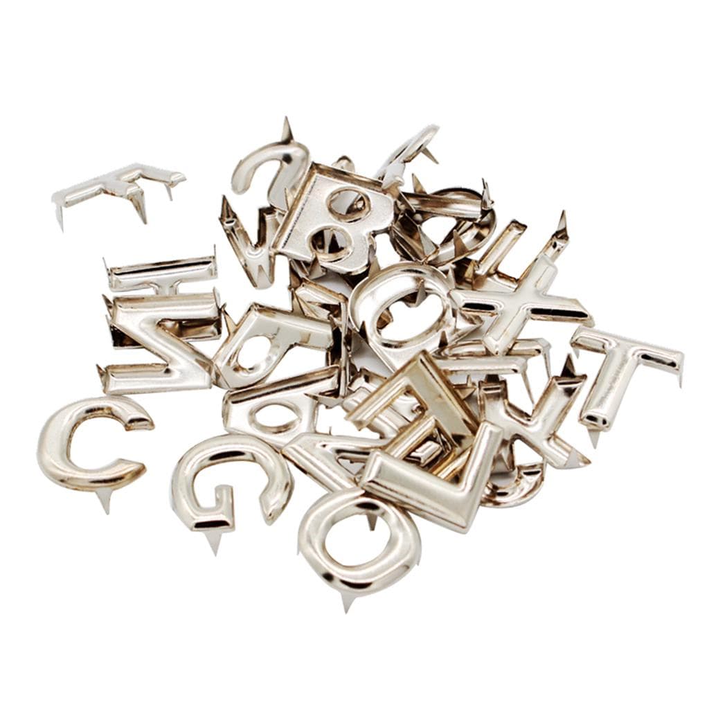 72Pcs DIY English Letter Metal Rivets Claw Studs for Bags Clothes Hats Decor 15mm silver