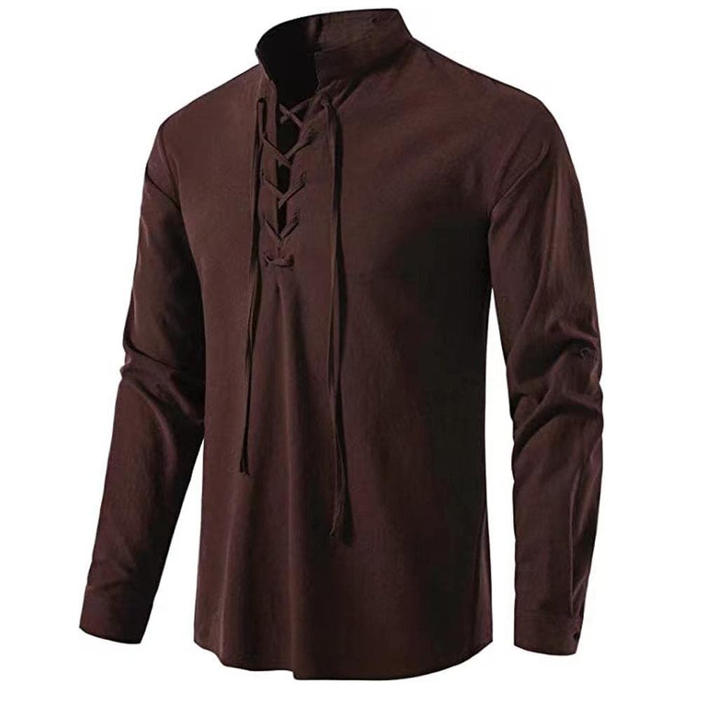 Mens Pirate Shirt Viking Retro Renaissance Medieval Gothic Victorian Halloween Costume Casual Cotton Linen Lace Up Hippie Shirts XL