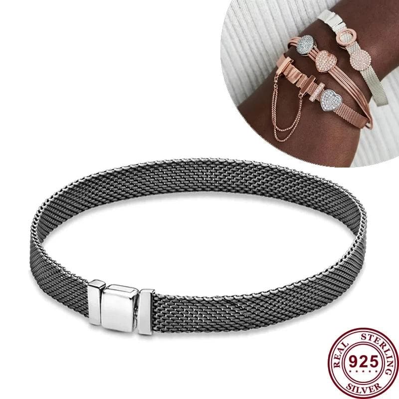 Hot Selling S925 Silver Reflexions Series Woven Mesh Original Women's Logo Multi Loop Watch Bracelet Wedding DIY Charm Jewelry 21CM
