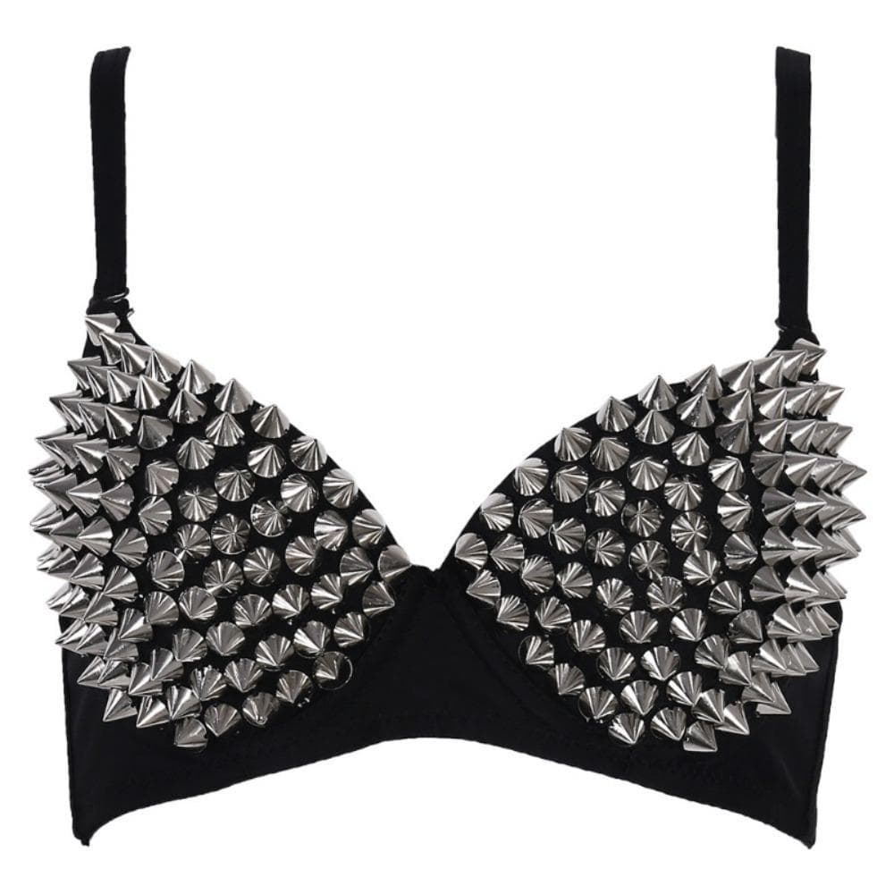 Deep-V Y2k Rivet Bra Shockproof Underwear for Women Comfortable Push Up Bra Summer M black white