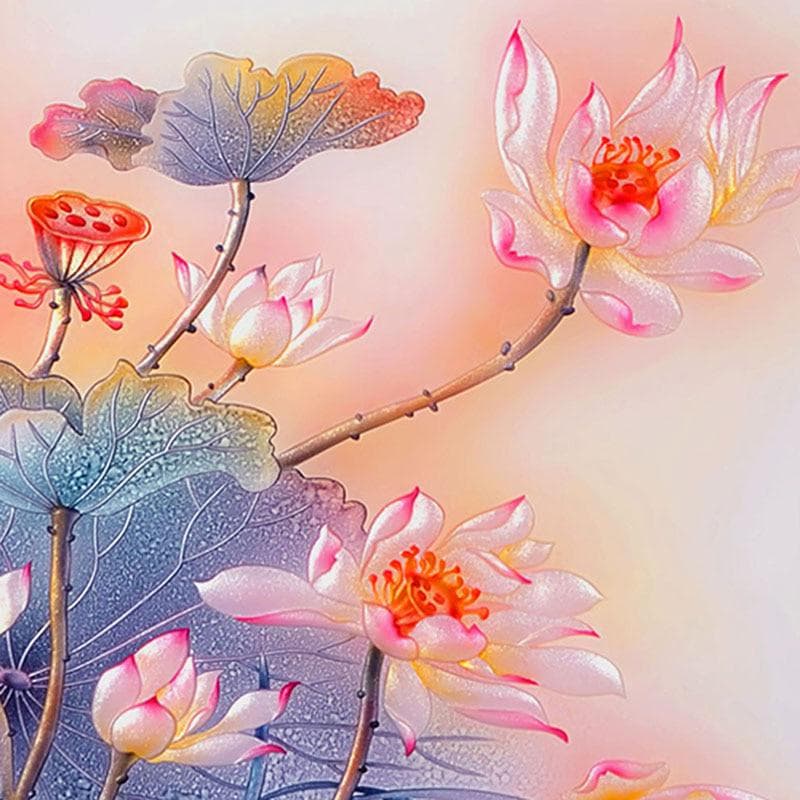 Ink Lotus Painting Diy Diamond Cross Stitch 5D Diamond Painting Embroidery Mosaic Gift Diamond 30x30CM