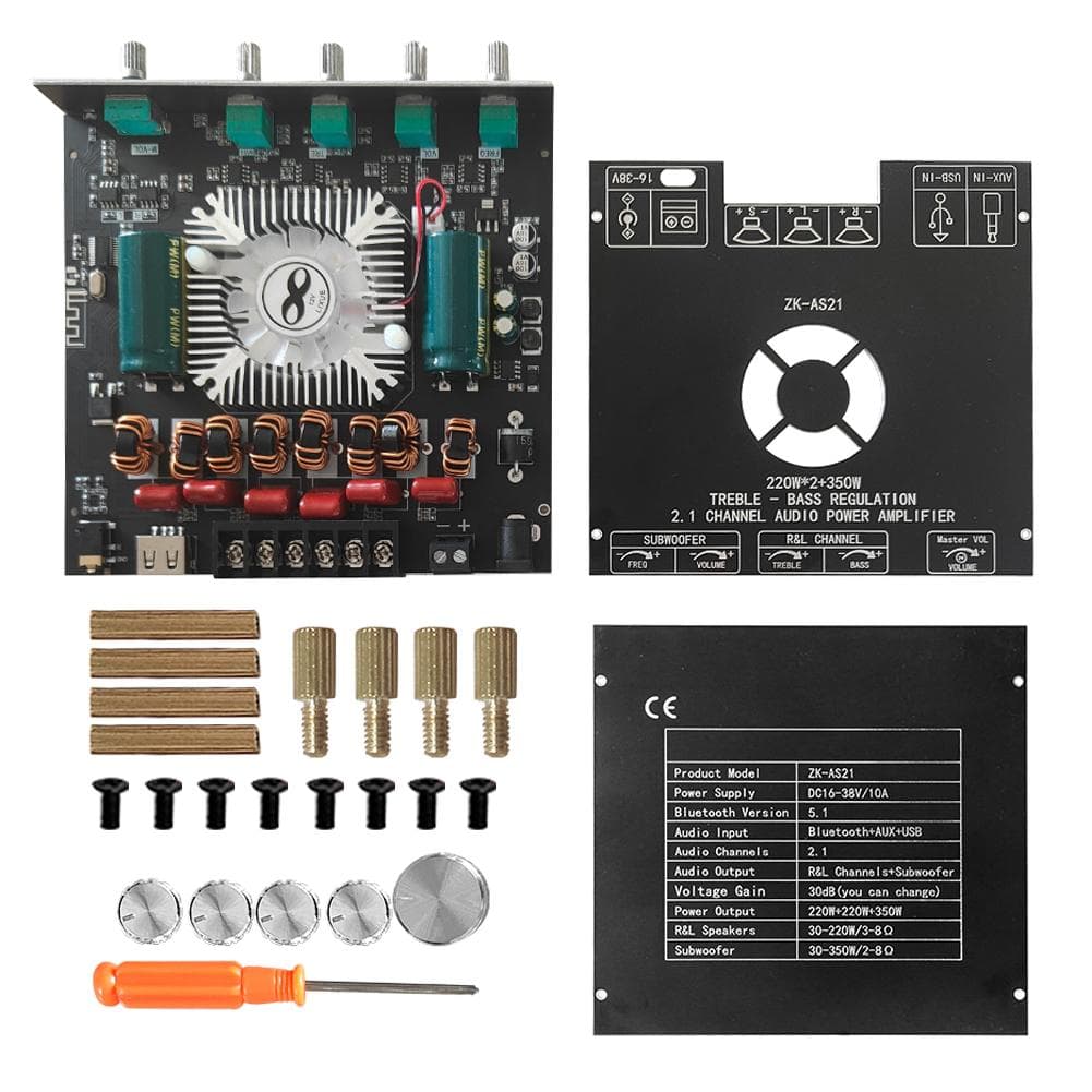 ZKAS21 Compact 2.1Channel TPA3255 BT Digital Power Amplifier Board Module High And Low Tone black