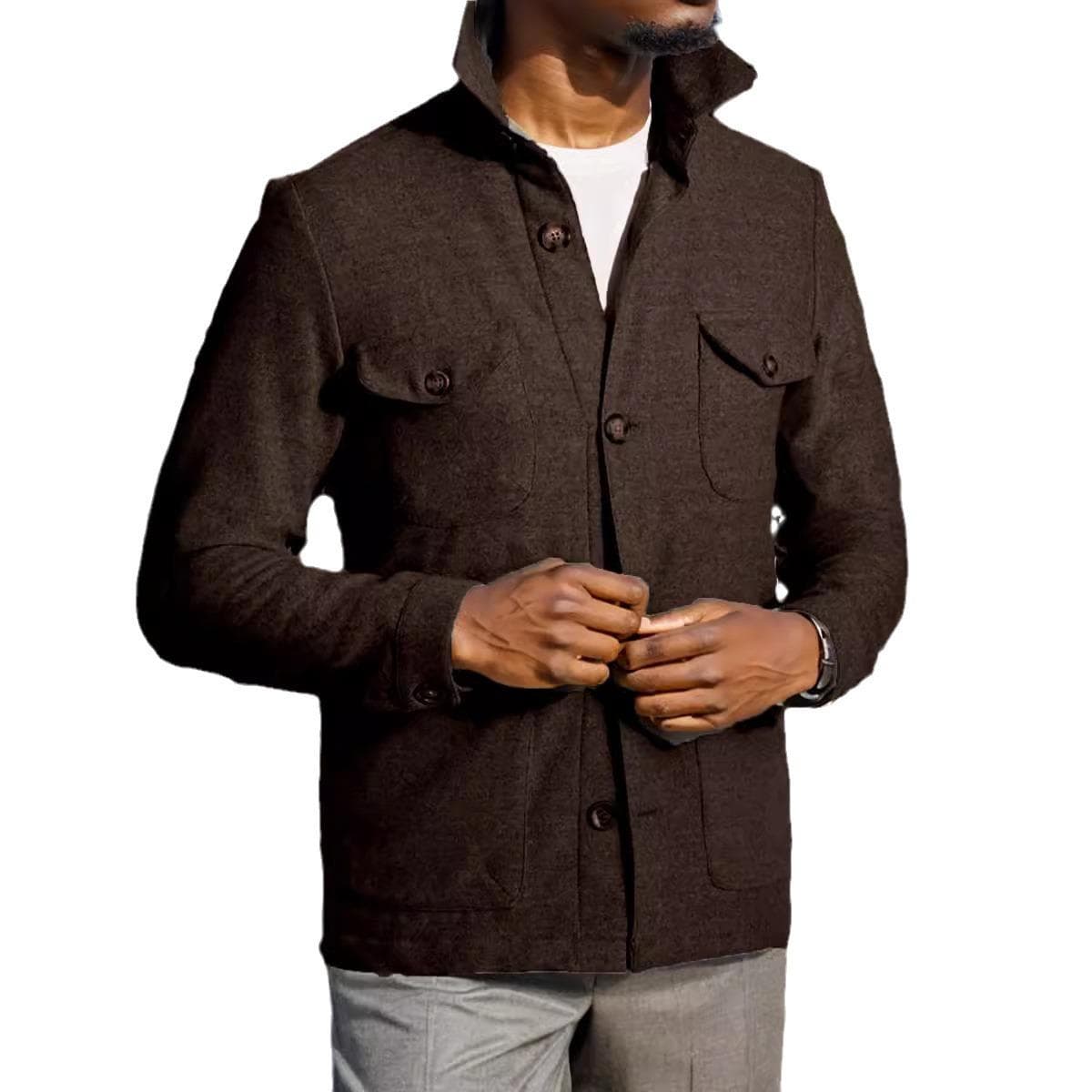 Men's Jackets, Spring and Autumn Tops, Multi-pocket Long-sleeved Lapel Jackets 2XL