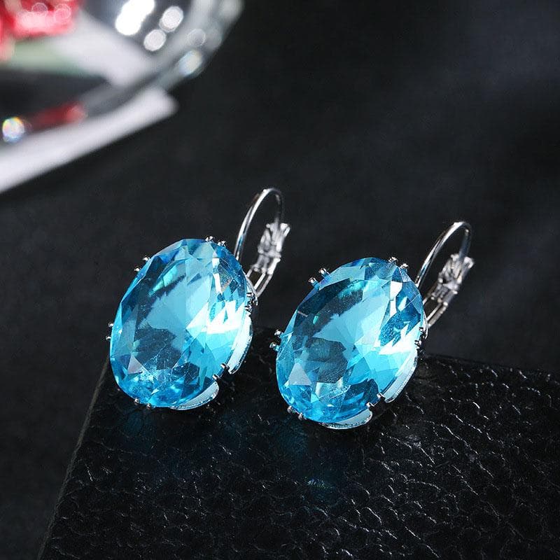 Valentines Day Gift Crystal Big Stone Drop Earrings  Fashion Elegant Party Jewelry 1 sea blue